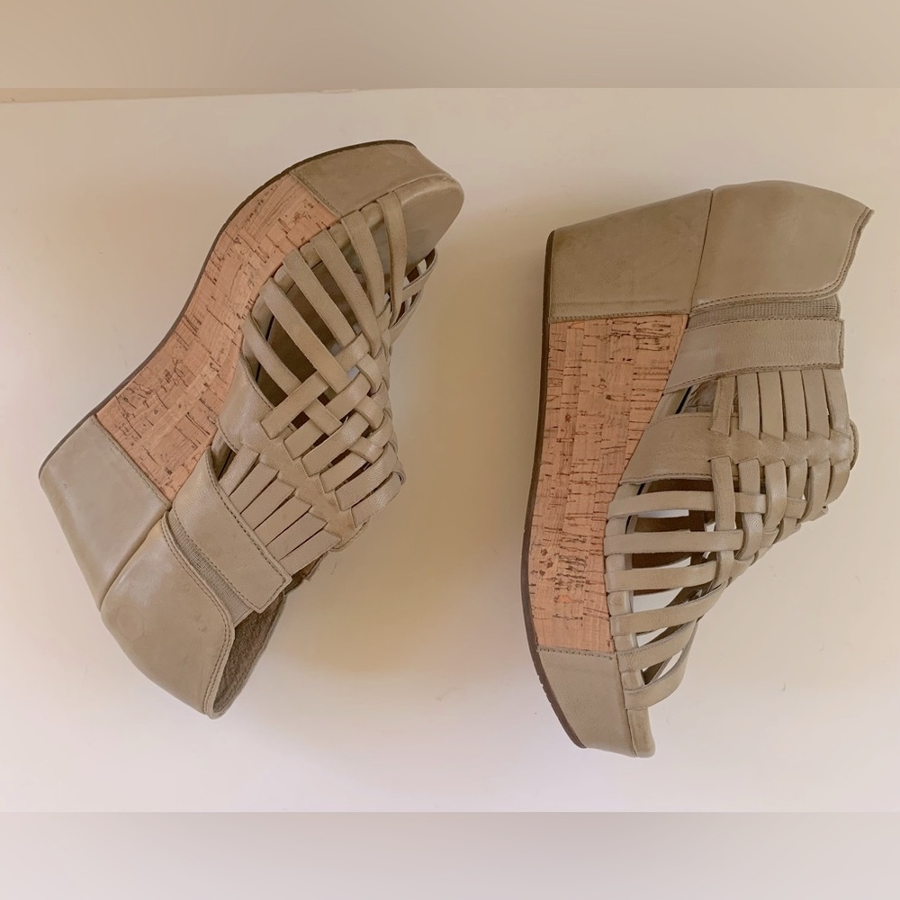 Chocolat Blu Taupe Woven Cork Wedges